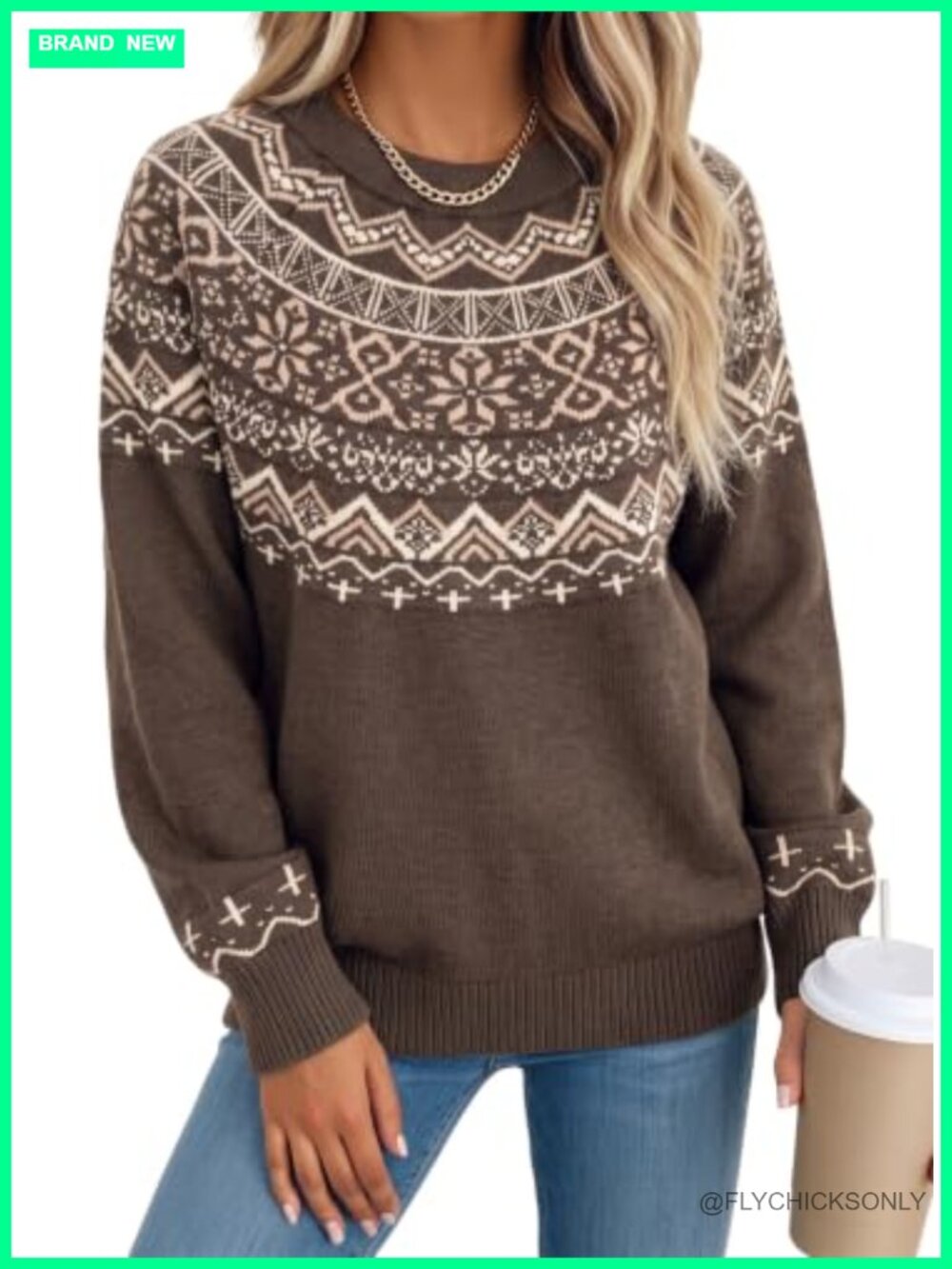 Womens Graphic Knit Sweater Pullover Crewneck Long Sleeve Casual Fall Winter